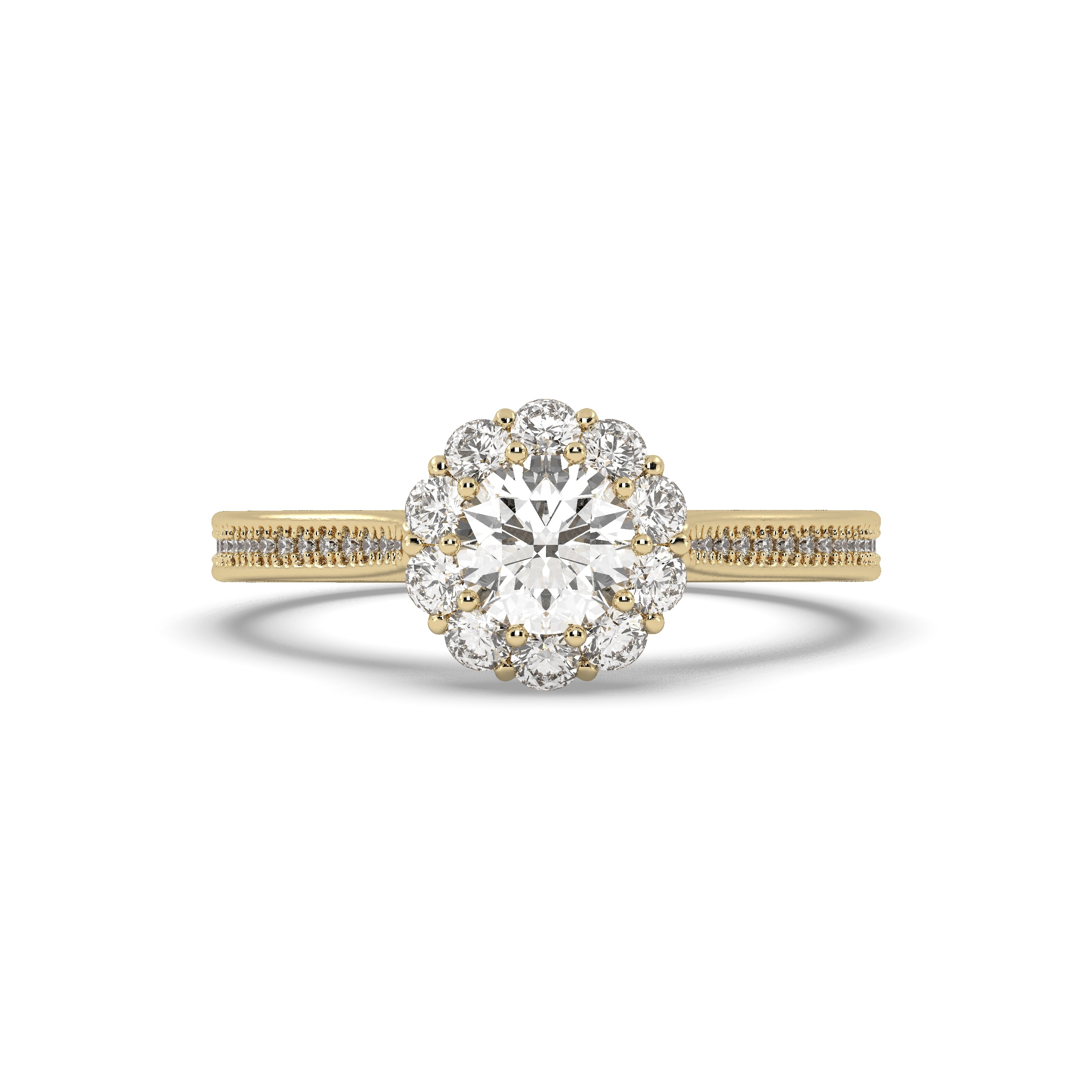 Yellow Gold Studded 1.194 Carat Lab Grown Diamond Ring-E Color VS2 Clarity.